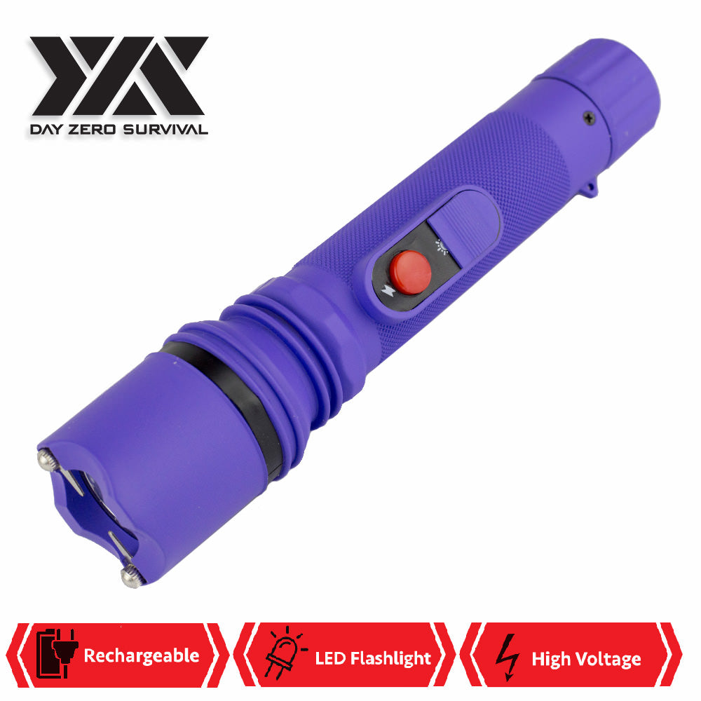 DZS Powerful 10 Million Volt LED Flashlight Stun Gun Rechargeable Purple - Tophatter's Army Products & Self Defense Collectible Weapons - Tophatter Daily Deals